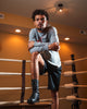 TITLE Boxing High-Top Leather Boxing Shoes guy in ring on stool